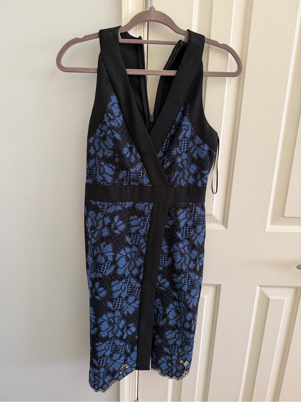 Harlyn Black & Blue Lace Midi Dress with V-Neck